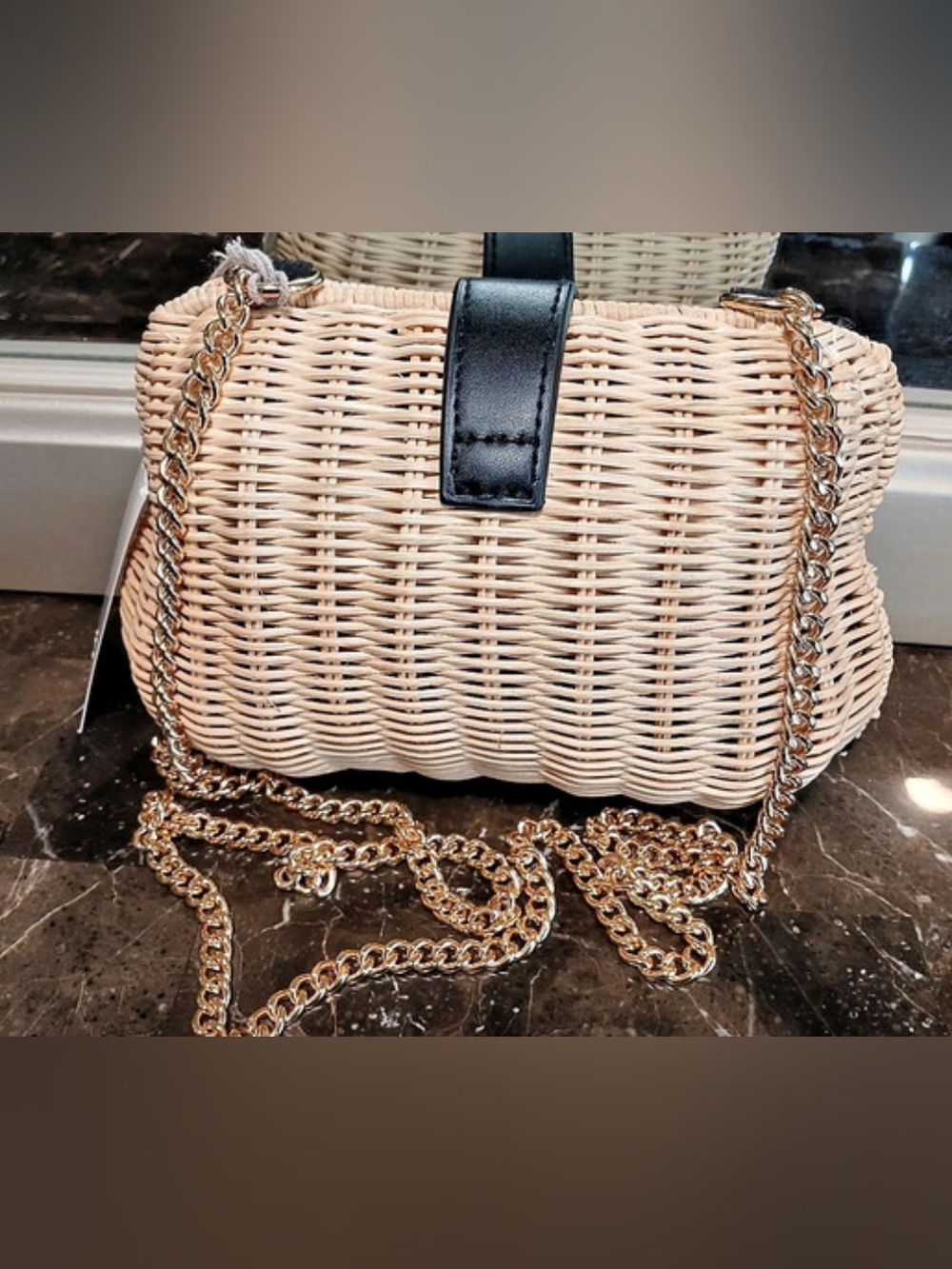 A New Day Woven Shoulder Bag in Beige & Black NWT